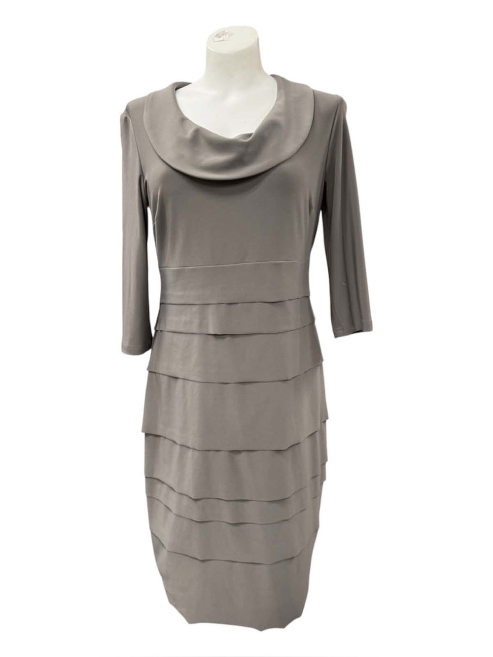 Joseph Ribkoff Taupe Layered Cowl-Neck Dress Size M